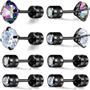 4 Pack Titanium Screw Back Earrings Sleep Stud Hypoallergenic for Sensitive Ears